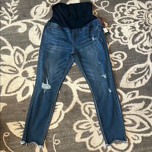 Indigo poppy size large  Blue Skinny Jeans with Maternity Panel distressed new